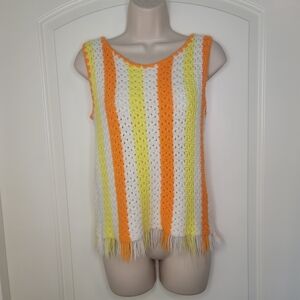Vintage Striped Crochet Tank Top Cottagecore Grandmacore